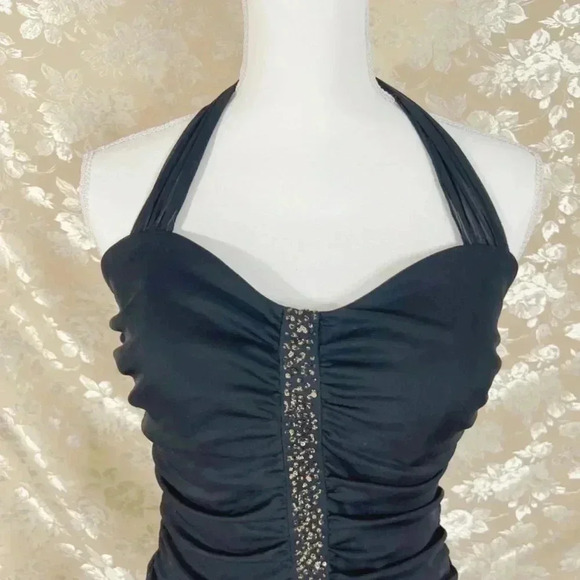 y2k Vintage Ruby Rox Halter Black and Gold Ruched Dress Women's Size L - Picture 2 of 8